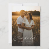 Elegantes Script Modernes Hochzeitsszenario-Foto Save The Date (Vorderseite)