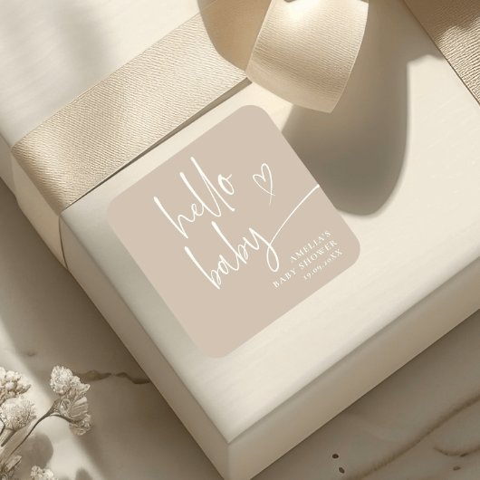 Elegantes Script Modernes Minimalistisch Hello Bab Quadratischer Aufkleber