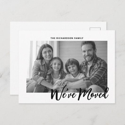 Elegantes Script Modernes Moving Announcement Foto Postkarte (Vorne/Hinten)