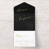 Elegantes Script Modernes Schwarz-weißes Gold Mini All-in-One-Einladung (Innenseite)