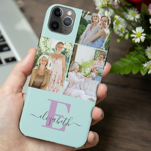 Elegantes Script Monogram 3 Foto Mint und Lilac Case-Mate iPhone Hülle