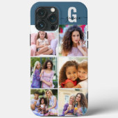 Elegantes Script Monogram 6 Foto Blau und Grau Case-Mate iPhone Hülle (Rückseite)