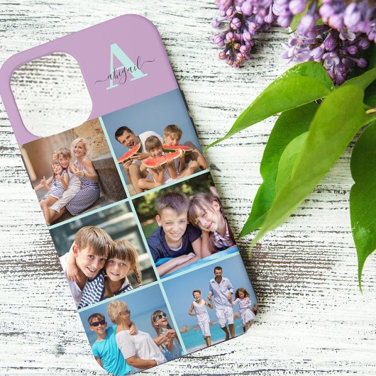 Elegantes Script Monogram 6 Foto Lilac und Mint Case-Mate iPhone Hülle