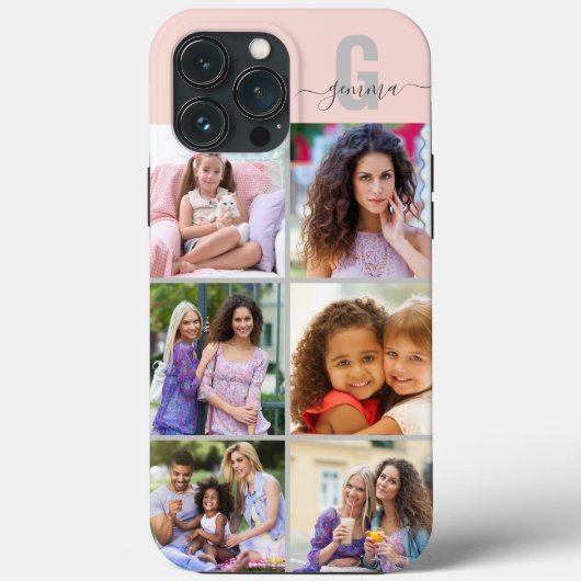 Elegantes Script Monogram 6 Foto Rosa und Grau Case-Mate iPhone Hülle (Rückseite)