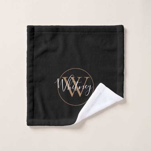 Elegantes Script Monogram Black and Gold Badhandtuch Set (Waschlappen)