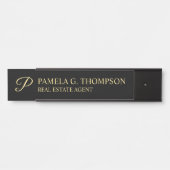 Elegantes Script Monogram Black and Gold Türschild (Vorderseite )