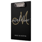 Elegantes Script Monogram Black Gold Klemmbrett (Links)