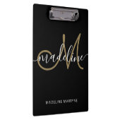 Elegantes Script Monogram Black Gold Klemmbrett (Rechts)