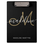 Elegantes Script Monogram Black Gold Klemmbrett (Vorderseite)