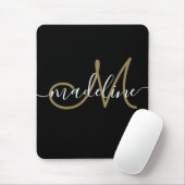 Elegantes Script Monogram Black Gold Mousepad (Mit Mouse)