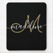 Elegantes Script Monogram Black Gold Mousepad (Vorne)