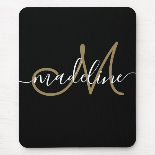 Elegantes Script Monogram Black Gold Mousepad (Vorne)