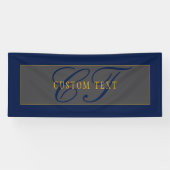 Elegantes Script Monogram Dark Navy Blue Gray & Go Banner (Horizontal)