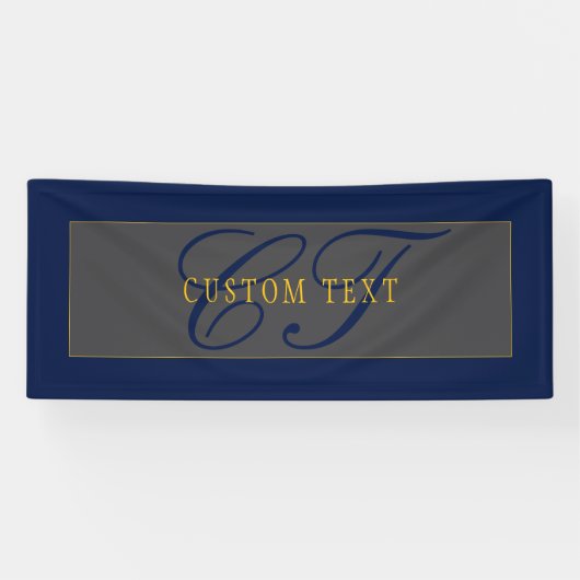 Elegantes Script Monogram Dark Navy Blue Gray & Go Banner (Horizontal)