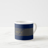 Elegantes Script Monogram Dark Navy Blue Gray & Go Espressotasse (Vorderseite Rechts)