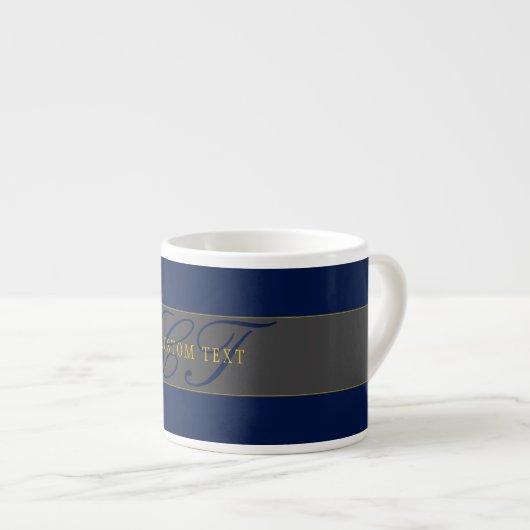 Elegantes Script Monogram Dark Navy Blue Gray & Go Espressotasse (Vorderseite Rechts)
