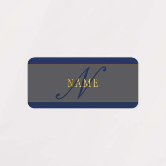 Elegantes Script Monogram Dark Navy Blue Gray & Go Etiketten (Design 1)