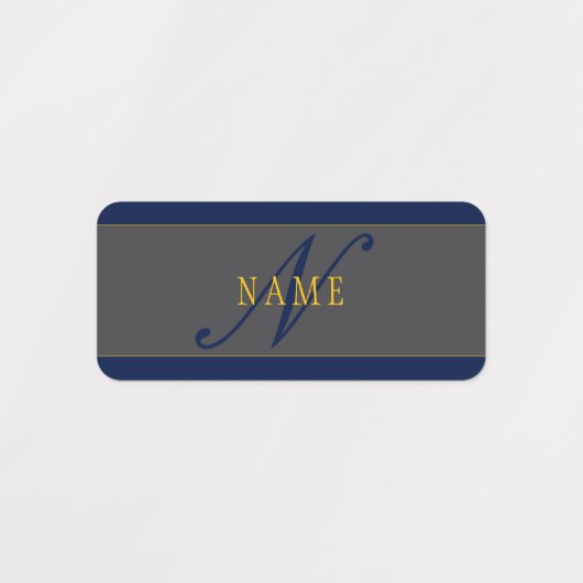 Elegantes Script Monogram Dark Navy Blue Gray & Go Etiketten (Design 2)