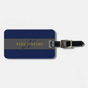 Elegantes Script Monogram Dark Navy Blue Gray & Go Gepäckanhänger