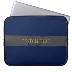 Elegantes Script Monogram Dark Navy Blue Gray & Go Laptopschutzhülle
