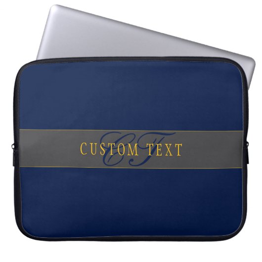 Elegantes Script Monogram Dark Navy Blue Gray & Go Laptopschutzhülle (Vorderseite)