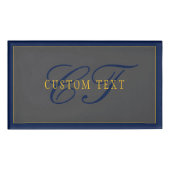 Elegantes Script Monogram Dark Navy Blue Gray & Go Namenschild (Vorderseite)