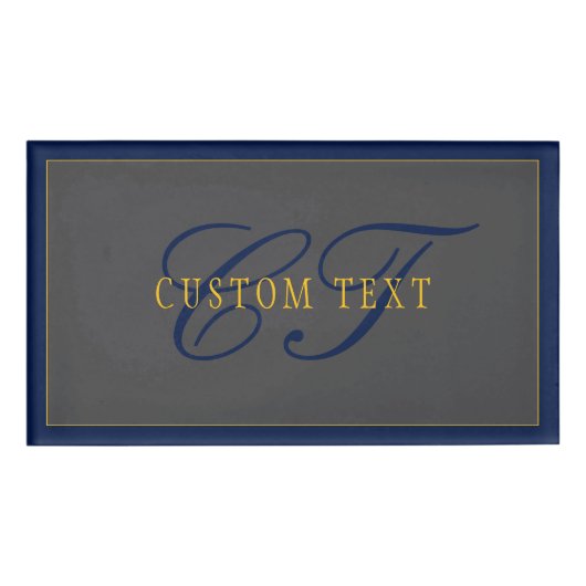 Elegantes Script Monogram Dark Navy Blue Gray & Go Namenschild (Vorderseite)