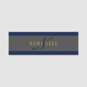Elegantes Script Monogram Dark Navy Blue Gray & Go Namensschild (Vorderseite)