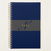 Elegantes Script Monogram Dark Navy Blue Gray & Go Planer (Vorderseite)
