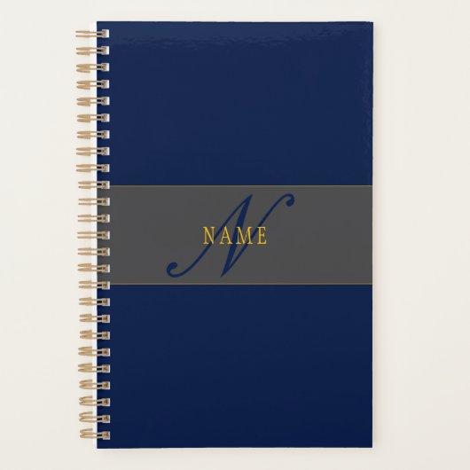 Elegantes Script Monogram Dark Navy Blue Gray & Go Planer (Vorderseite)