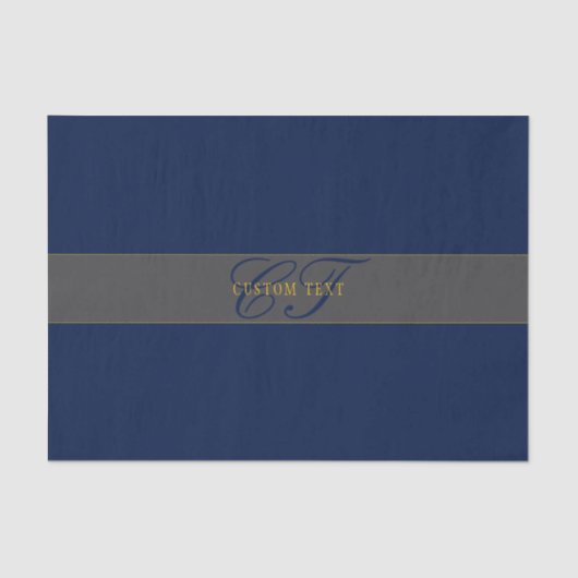 Elegantes Script Monogram Dark Navy Blue Gray & Go Seidenpapier (Vorderseite)