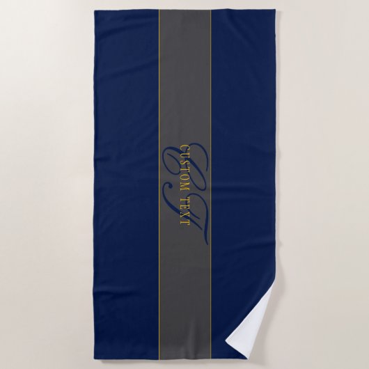 Elegantes Script Monogram Dark Navy Blue Gray & Go Strandtuch (Vorderseite)