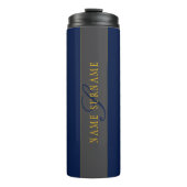 Elegantes Script Monogram Dark Navy Blue Gray & Go Thermosbecher (Vorderseite)