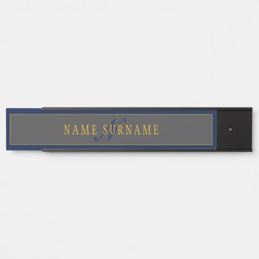 Elegantes Script Monogram Dark Navy Blue Gray & Go Türschild (Vorderseite )