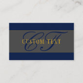 Elegantes Script Monogram Dark Navy Blue Gray & Go Visitenkarte (Vorderseite)