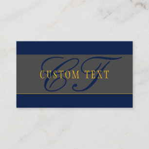 Elegantes Script Monogram Dark Navy Blue Gray & Go Visitenkarte