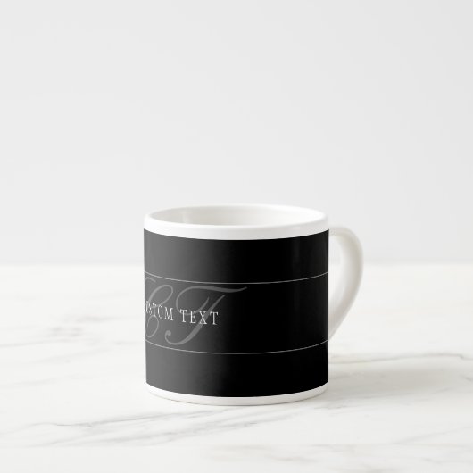 Elegantes Script Monogram Editable Black Gray Whit Espressotasse (Vorderseite Rechts)