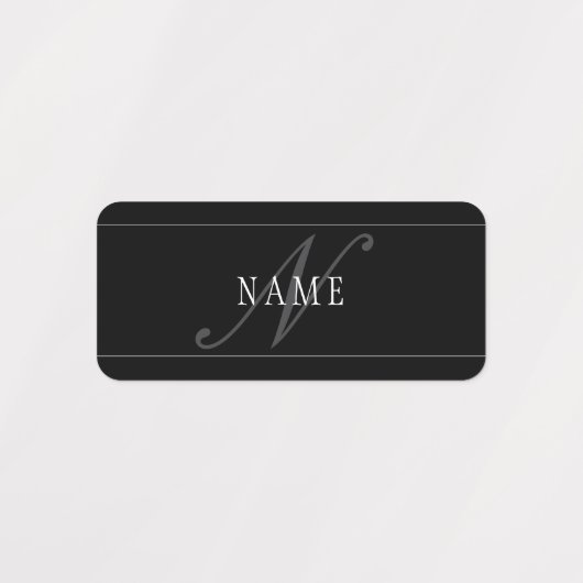 Elegantes Script Monogram Editable Black Gray Whit Etiketten (Design 1)