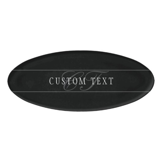 Elegantes Script Monogram Editable Black Gray Whit Namenschild (Vorderseite)