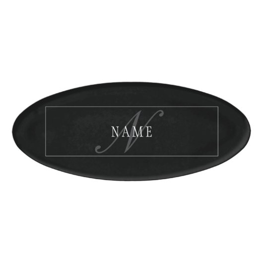 Elegantes Script Monogram Editable Black Gray Whit Namenschild (Vorderseite)