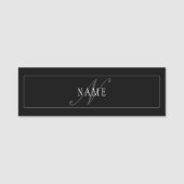Elegantes Script Monogram Editable Black Gray Whit Namensschild (Vorderseite)