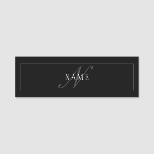 Elegantes Script Monogram Editable Black Gray Whit Namensschild (Vorderseite)