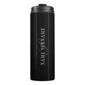 Elegantes Script Monogram Editable Black Gray Whit Thermosbecher (Vorderseite)