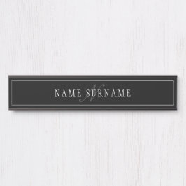 Elegantes Script Monogram Editable Black Gray Whit Türschild