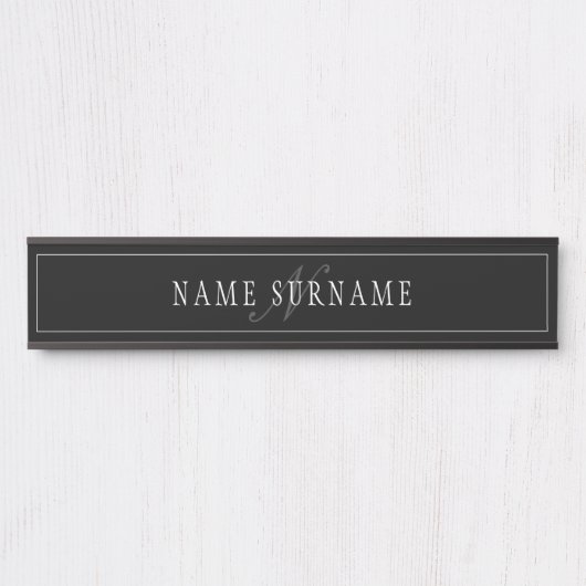 Elegantes Script Monogram Editable Black Gray Whit Türschild (Vorderseite )