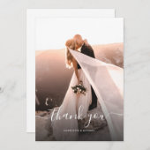 Elegantes Script Monogram Foto Hochzeit Dankeskarte (Vorne/Hinten)