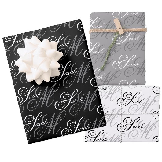 Elegantes Script Monogram Geschenkpapier Set