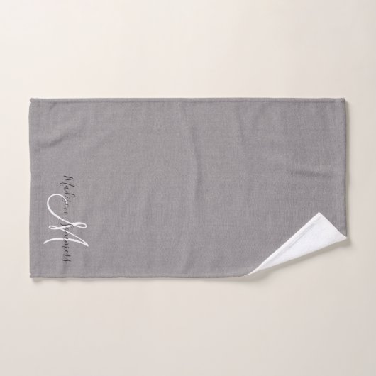 Elegantes Script Monogram Gray Linen Effect Handtu Badhandtuch Set (Handtuch)