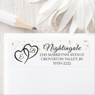 Elegantes Script Monogram Hearts Gold Confetti Lab