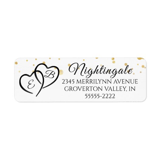Elegantes Script Monogram Hearts Gold Confetti Lab (Vorne)